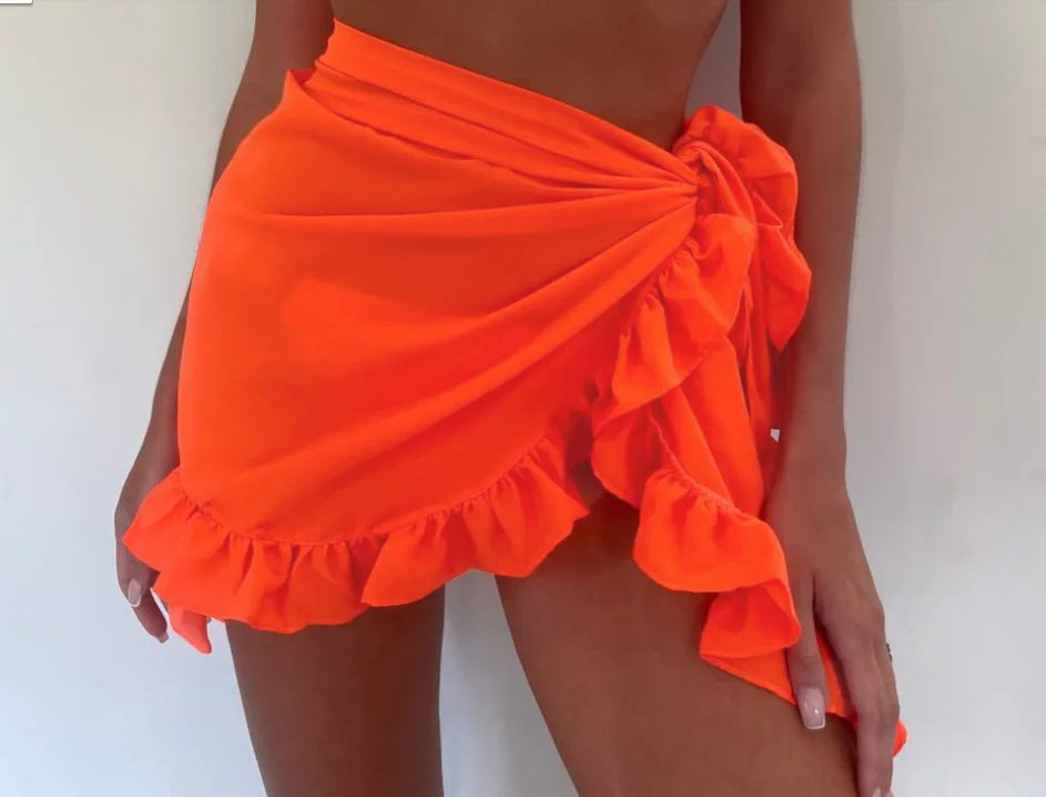 Women's Polyester Wrap Skirt With Tatting Edge Detailing And Tailored Tie Closure
