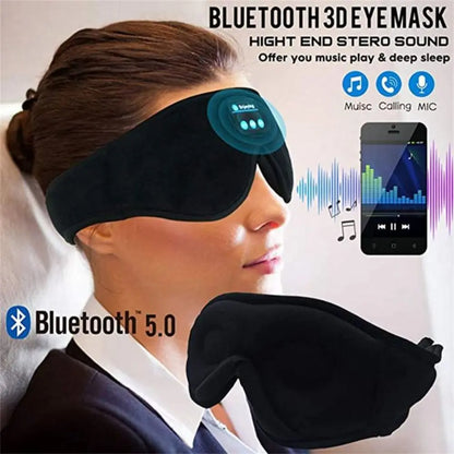 Black fleece Bluetooth 3D sleep eye mask with built-in control panel and molded eye cups.