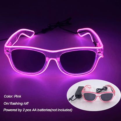 Novelty gift LED festival glasses with glowing neon illumination wire and battery pack