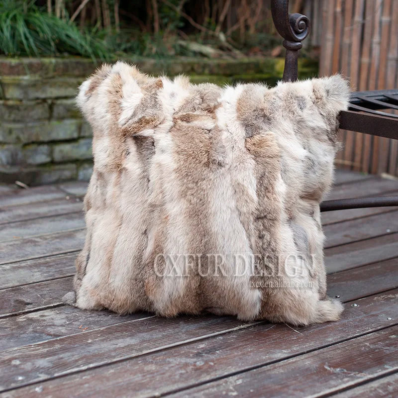 Natural Fur Patchwork Cushion Cover for Sofa, Genuine Rabbit Fur Cushion Cover, Home Decoration