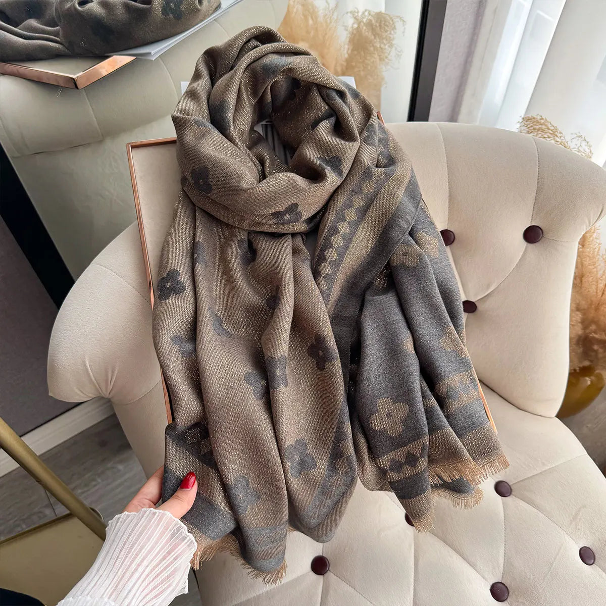 Golden Thread Shawl Lightweight Draping for Resort Wear