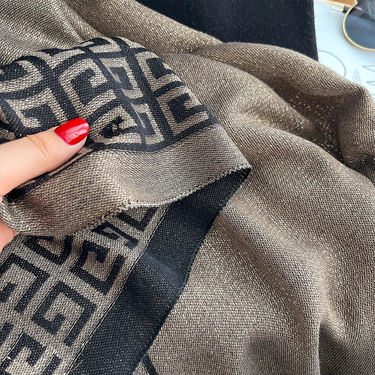Sun-Protective Hijab Scarf with Golden Thread Accents for Styling