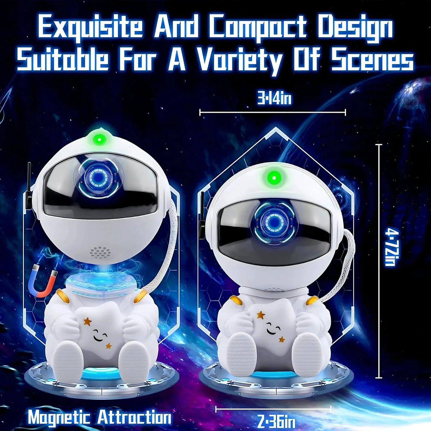 White astronaut LED projector with magnetic base for galaxy night light ceiling lamp bedroom mood lighting.