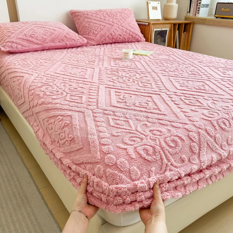 Floral Fitted Sheet with 3D Embroidery and Non Slip Deep Pockets