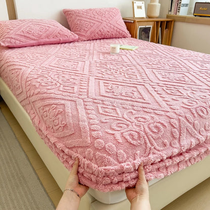Floral Fitted Sheet with 3D Embroidery and Non Slip Deep Pockets