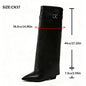 Designer Women's Long Boots - Wide Calf Shark Boots with Wedge Heel Knee High