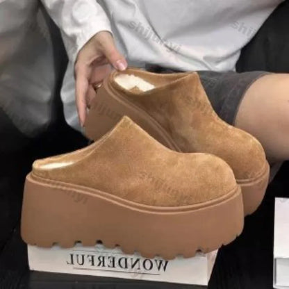 Women's slip-on wedge slippers with plush options