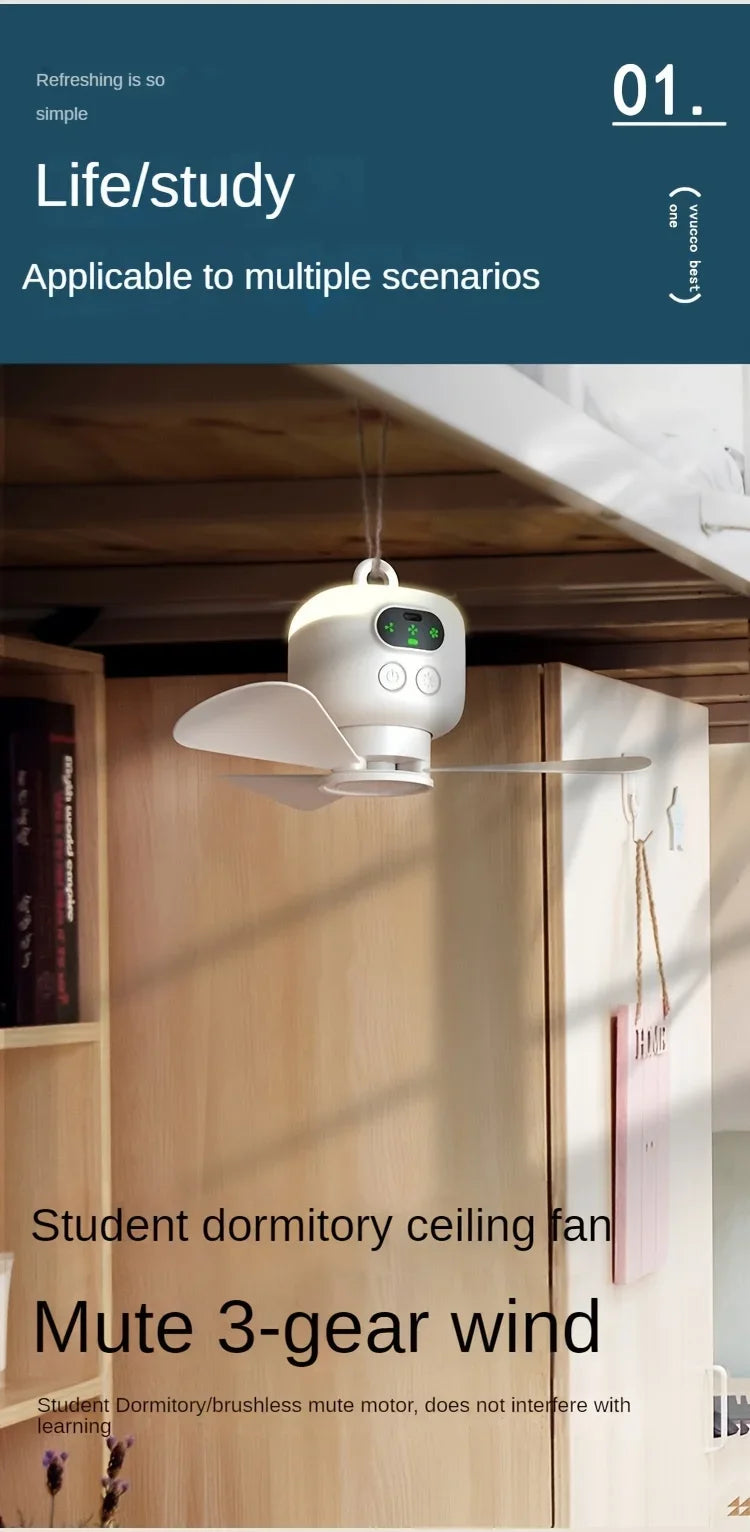 Portable USB Rechargeable Mini Fan With Light For Camping And Dorms