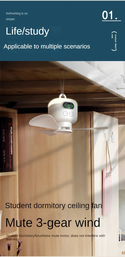 Portable USB Rechargeable Mini Fan With Light For Camping And Dorms