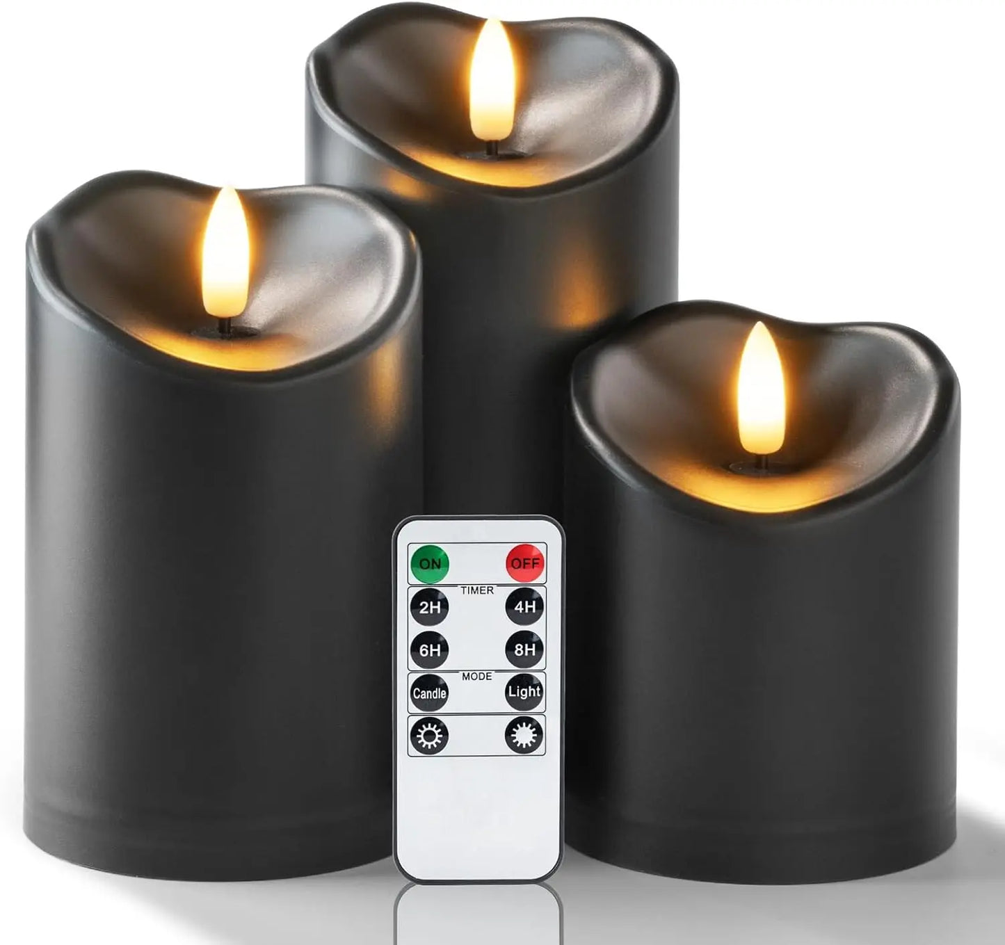 Black Flameless LED Paraffin 3D Wick Pillar Candle Remote Timer