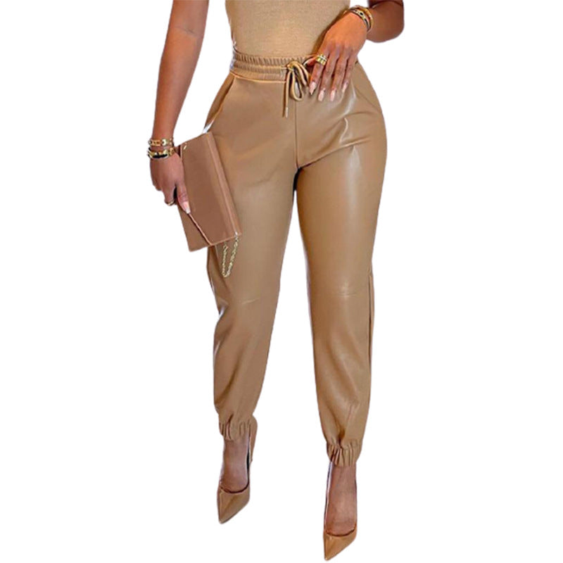 Sculpted PU Leather Pants With High Waist And Relaxed Harem Fit For Versatile Office To Evening Wear