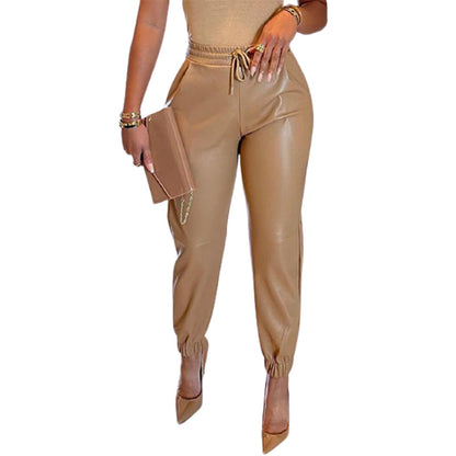 Sculpted PU Leather Pants With High Waist And Relaxed Harem Fit For Versatile Office To Evening Wear