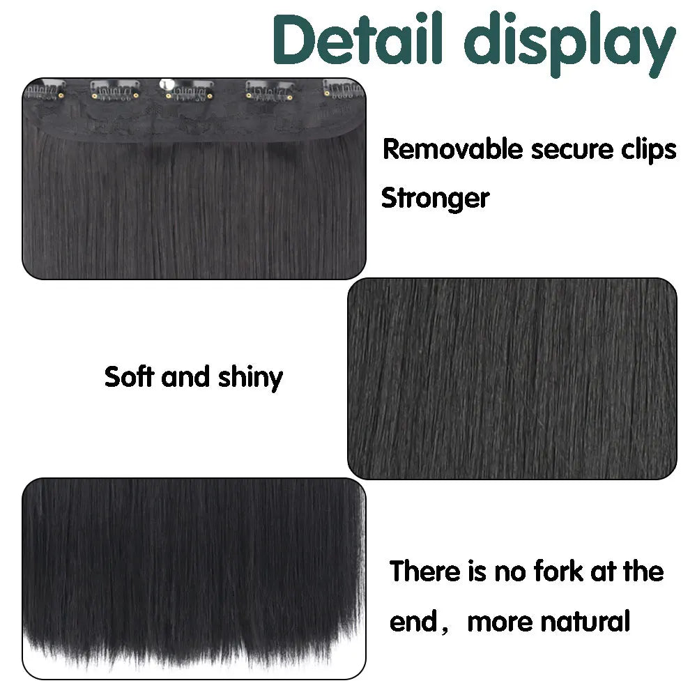Heat-Resistant Clip-In Hair Extensions Five Clips for Dark Hair