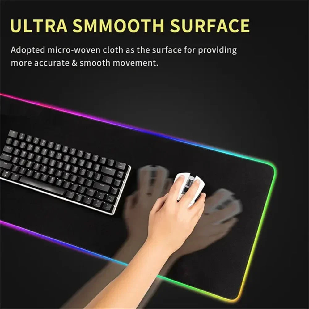 Large RGB LED gaming desk mat with city sunset print
