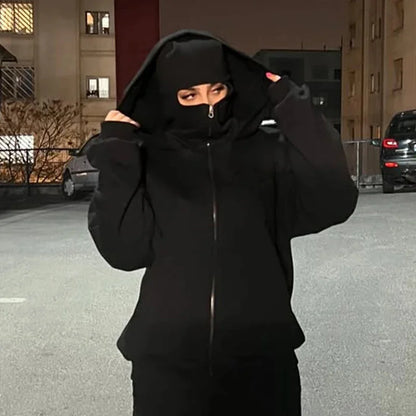 Unisex Cotton Blend Zip Hoodie With Built-In Hooded Face Mask For Cold Weather And Everyday Wear