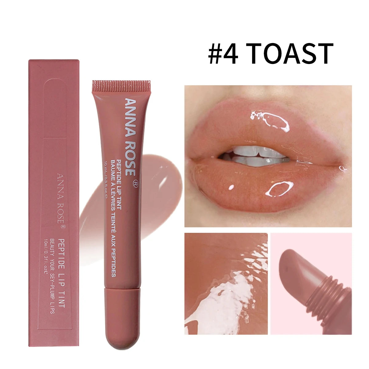 Lip glaze hydrating peptide lip tint with moisturizing color and glossy finish tube applicator