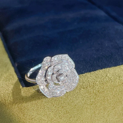 Lab-Grown Ring with Emerald-Cut Diamond Flower Core in Sterling Silver