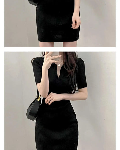 Breathable Dress with V-Neck and Empire Waist Knee Length for Effortless Daytime Style