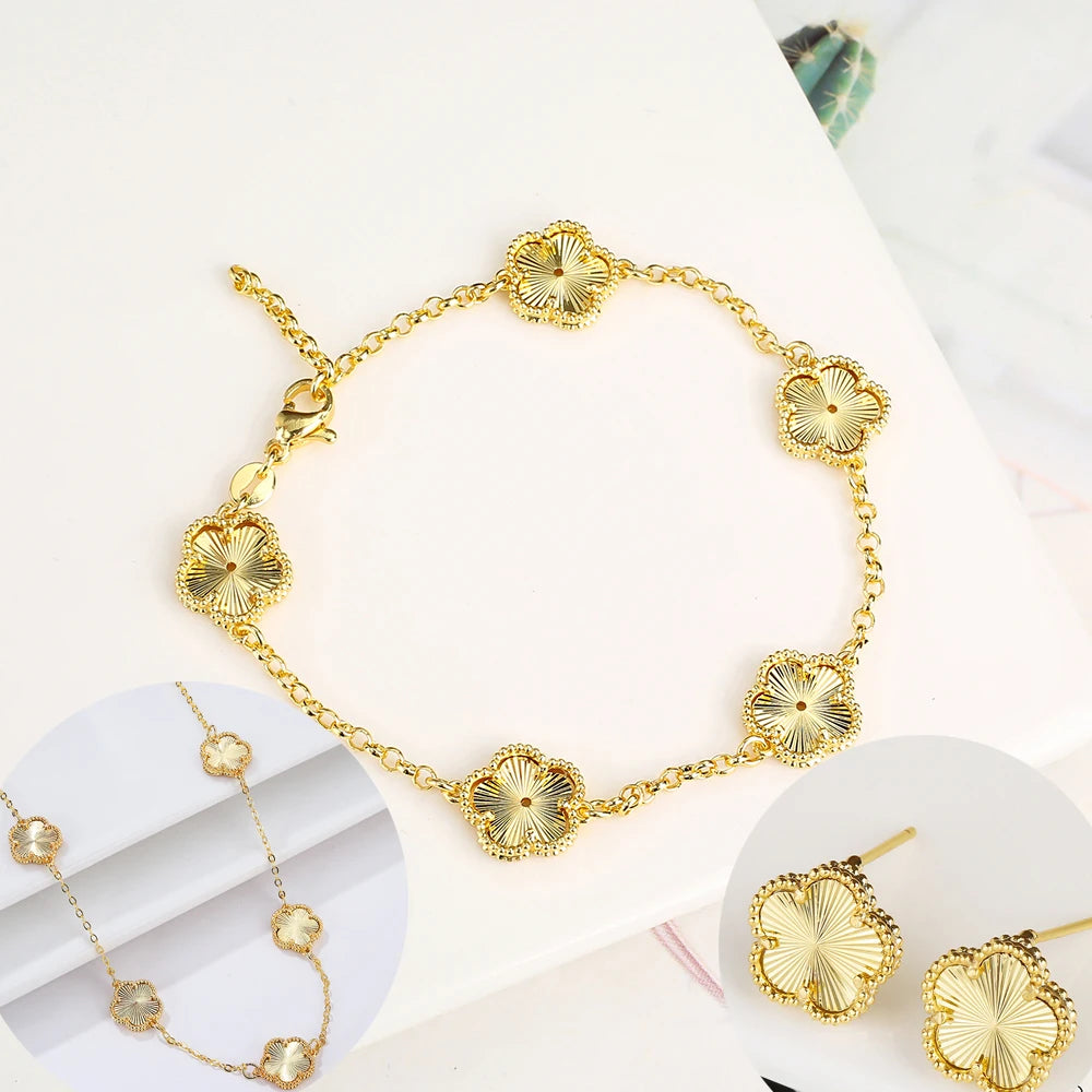 Silver Plated Rose Gold Clover Bracelet - Luxurious High Quality Jewelry for Women