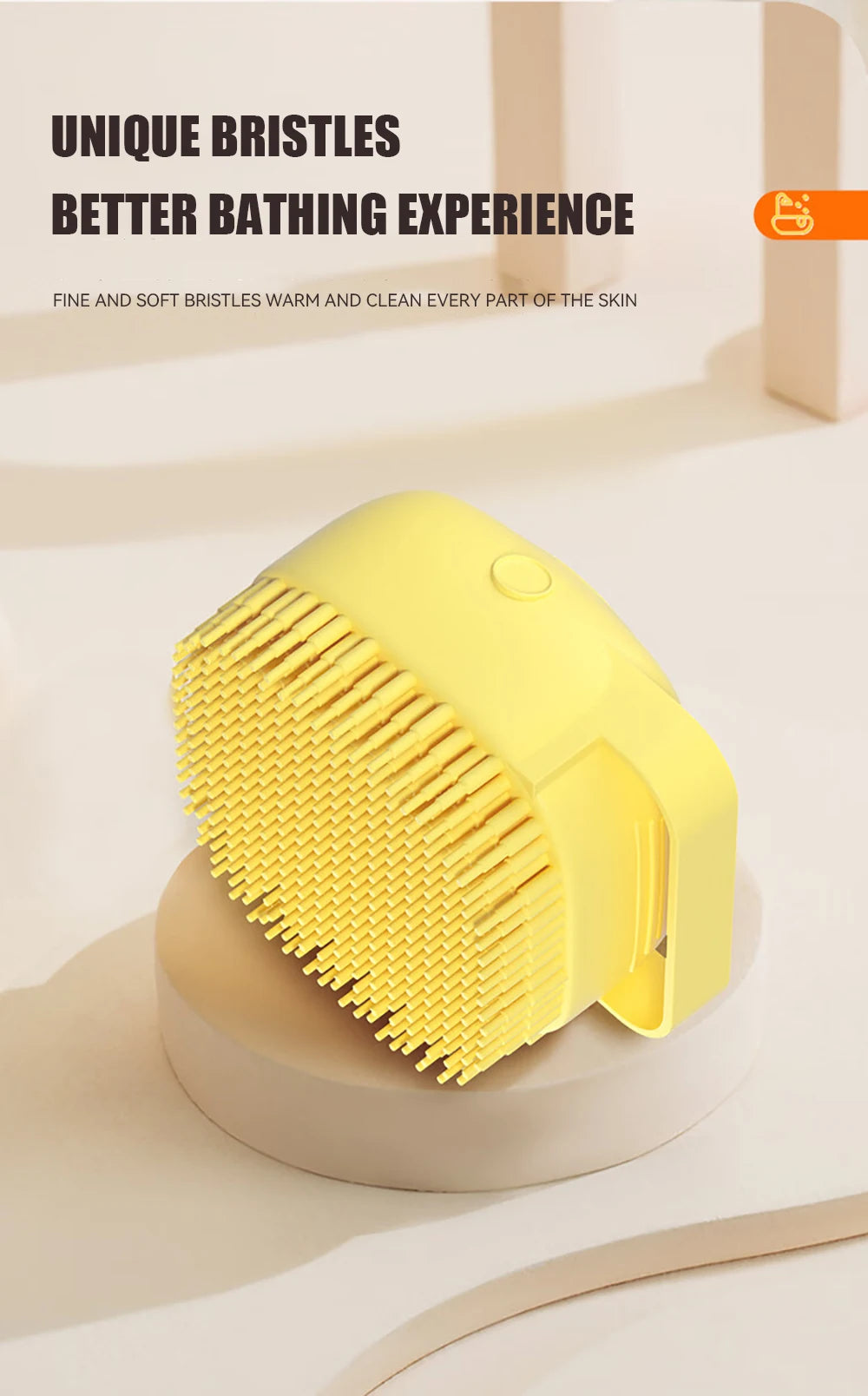 Pet Bath Brush With Soft Silicone Bristles And Dispenser For Dogs And Cats