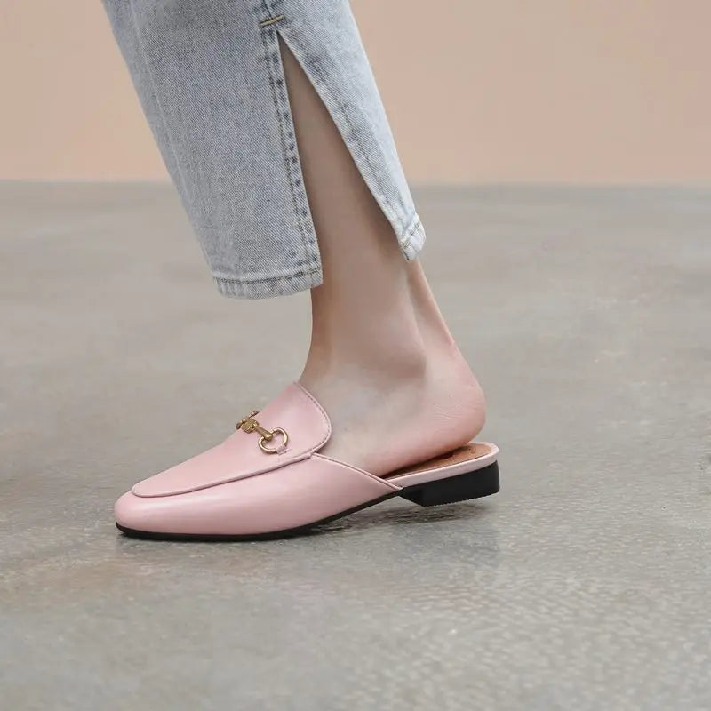 Breathable Mules Genuine Leather Upper for Summer Daily Wear Cushioned