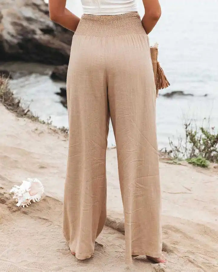 Women's Nylon-Cotton Blend Pants With Drawstring Wide-Leg And Mid Rise Breathable