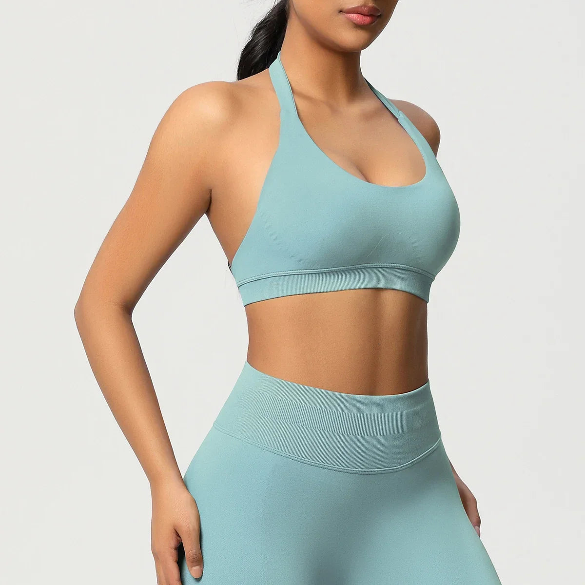 Women’s Seamless Halter Backless Push-Up Sports Bra Cotton-Poly For Gym Running