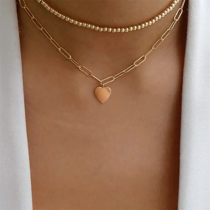 Layered Heart Pendant Necklace with Crystal Bead Detailing for Everyday Sparkle and Delicate Shine