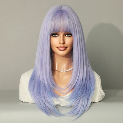 Blonde Long Straight Hair Wig Women Wig with Bangs Heat Resistant Synthetic Wig Halloween Cosplay Daily Natural Fake Hair