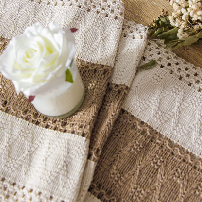 Rustic Burlap Table Runner with Crochet Lace Edge for Farmhouse Dining