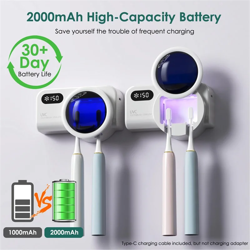 Smart Toothbrush Holder with Wall Mount and Rechargeable Cleaner