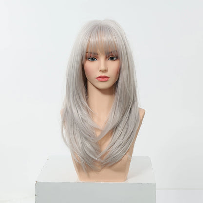 ALAN EATON Long Blonde Wigs for Women Synthetic Hair Wig with Fringe Ombre Color with Dark Roots Layered Wigs Heat Resistant