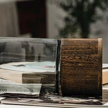 Crystal Glass Vase With Solid Wood Base In Modern Style With Slim Profile For Centerpiece Display