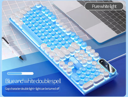 Mechanical keyboard with round retro LED backlit keys and numeric keypad