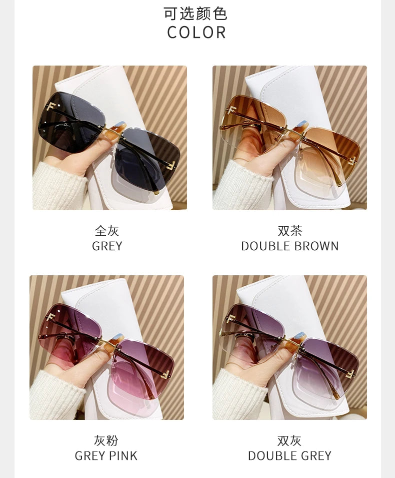 Featherlight Rimless Sunglasses Large Square Frame with Diamond Accent
