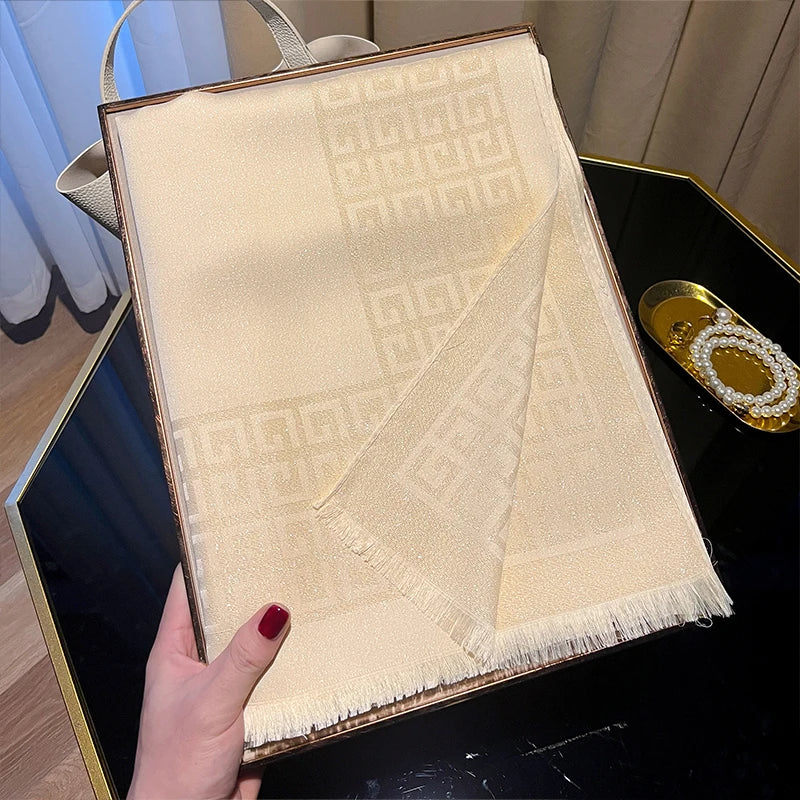 Women's Elegant Silky Scarf Shawl with Tatting Weave Detail
