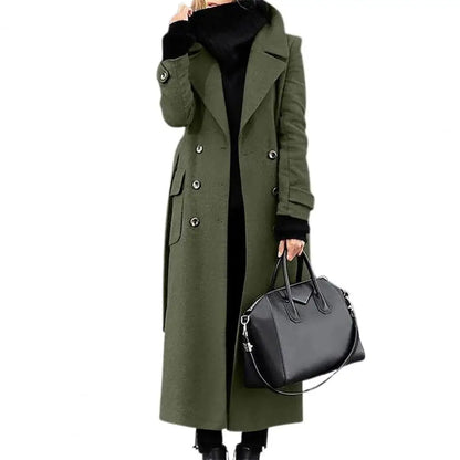 Women's double-breasted longline wool-blend overcoat