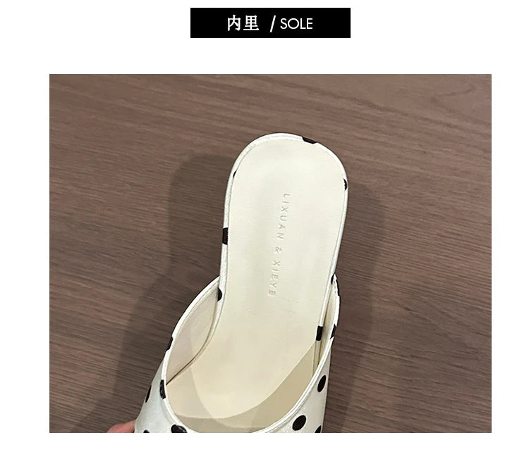 White polka dot wedge heel sandals with cushioned PU insole for casual wear.