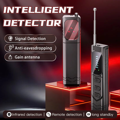 Two dark metallic smart camera detectors with control buttons, indicator lights, and an extendable antenna.