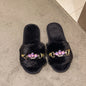 Embellished Crystal Chain Slippers with Winter Warmth Anti Slip Grip