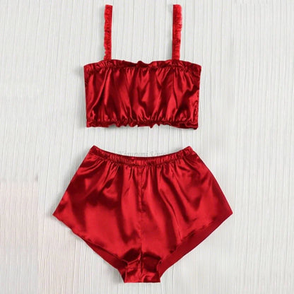 Three-Piece Satin Silk Sleepwear For Women Bride Red Breathable Lounge