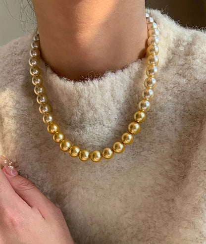 French elegant white gradient champagne pearl bead necklace for women's luxury accessories collarbone chain 2024 fashion jewelry