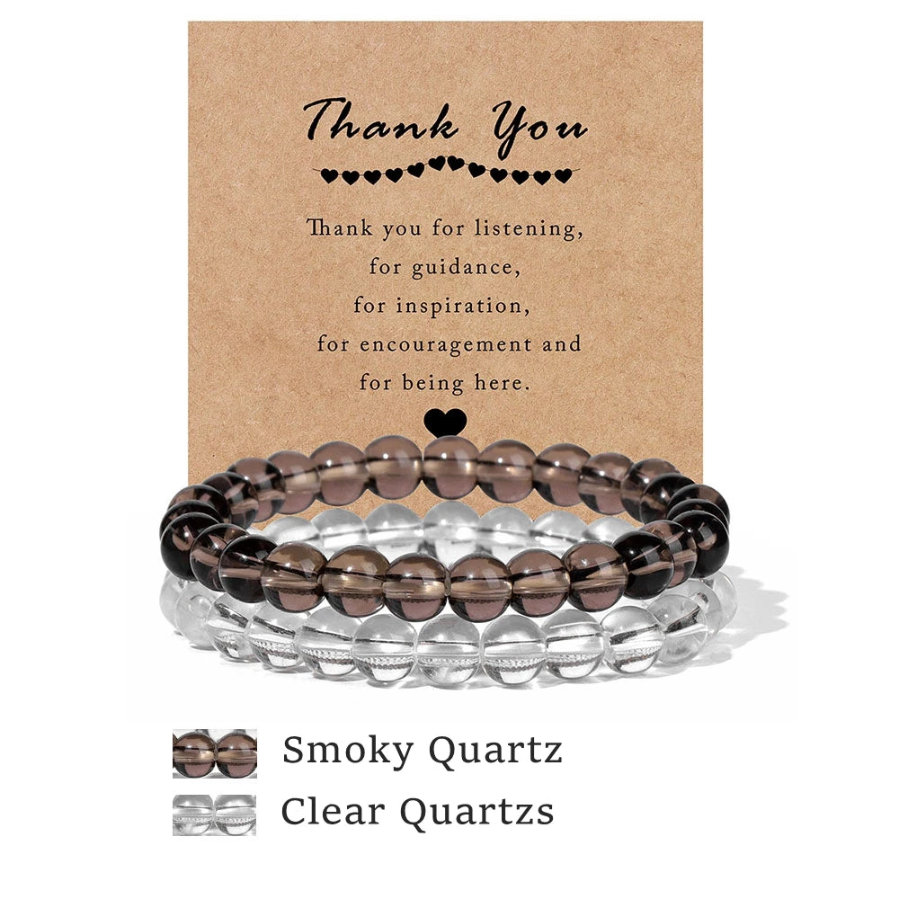 Beachwear Style Bracelet Set for Couples with Natural Amethyst Cat Eye Beads and Gift Card