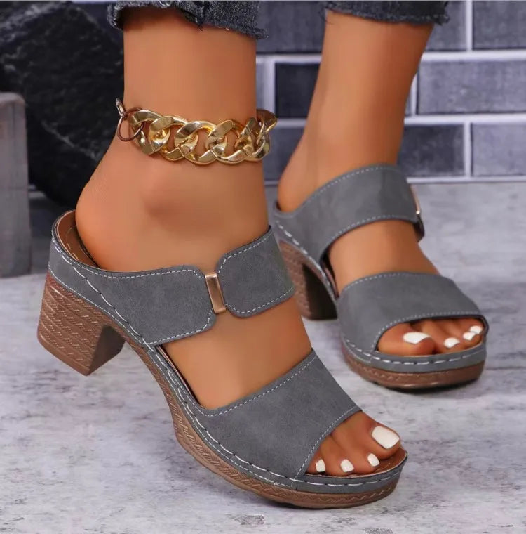 Leather Sandals with Wedge Heel for Breathable All Day Support