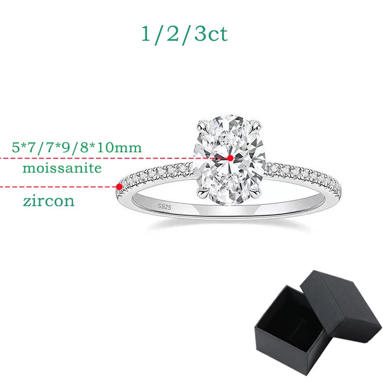 Oval Ring with Moissanite Diamond Like Sparkle in Sterling Silver