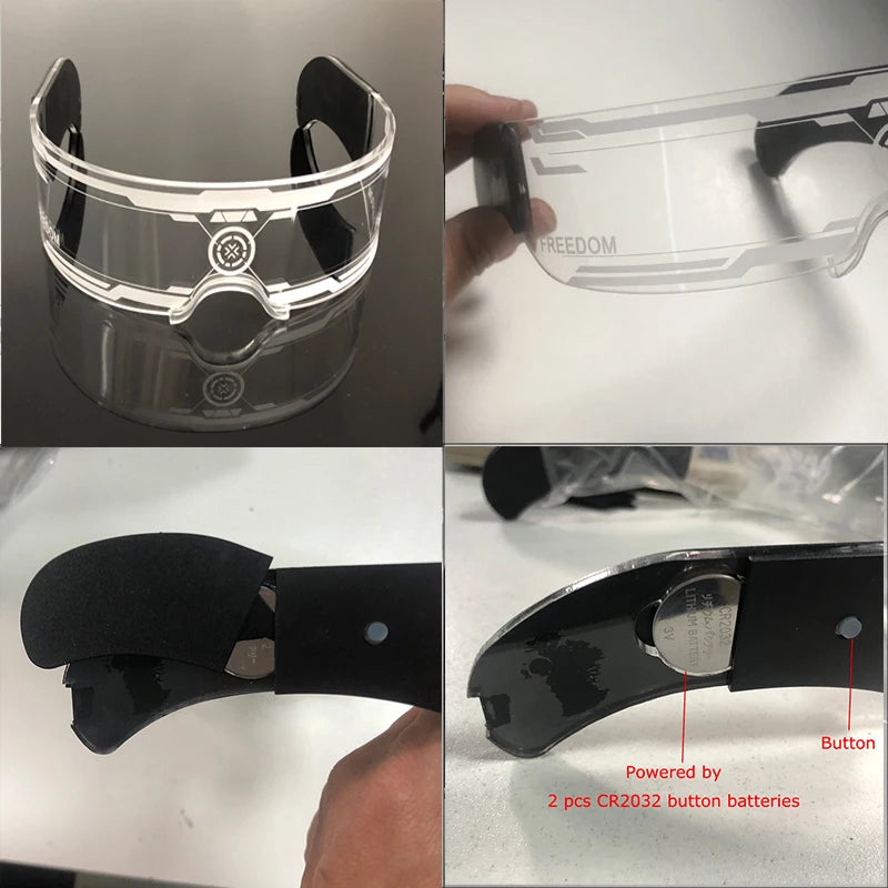 LED festival glasses glowing visor with crystal bead illumination and battery compartment