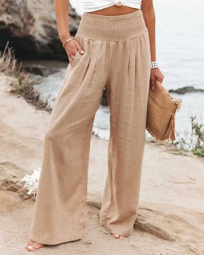 Women's Nylon-Cotton Blend Pants With Drawstring Wide-Leg And Mid Rise Breathable
