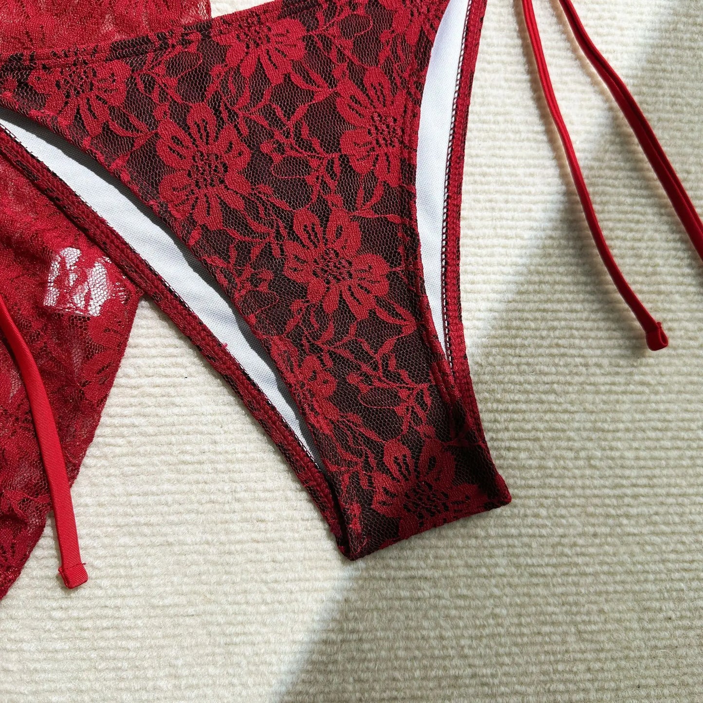Women's Lace Detail Bikini Set with Removable Padding and Low-Rise Bottoms
