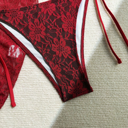 Women's Lace Detail Bikini Set with Removable Padding and Low-Rise Bottoms