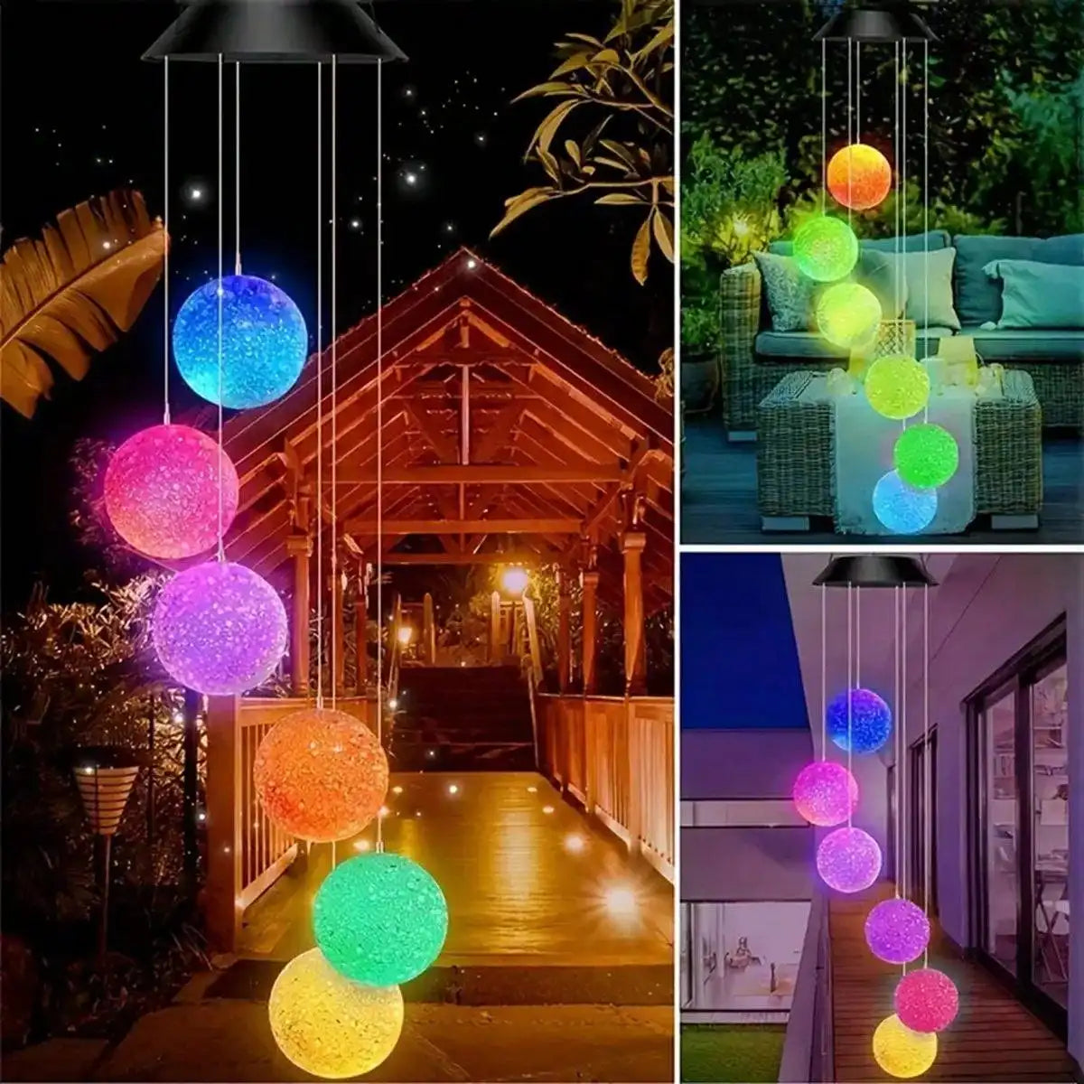 Home decor solar wind chimes LED outdoor hanging light with glowing spheres
